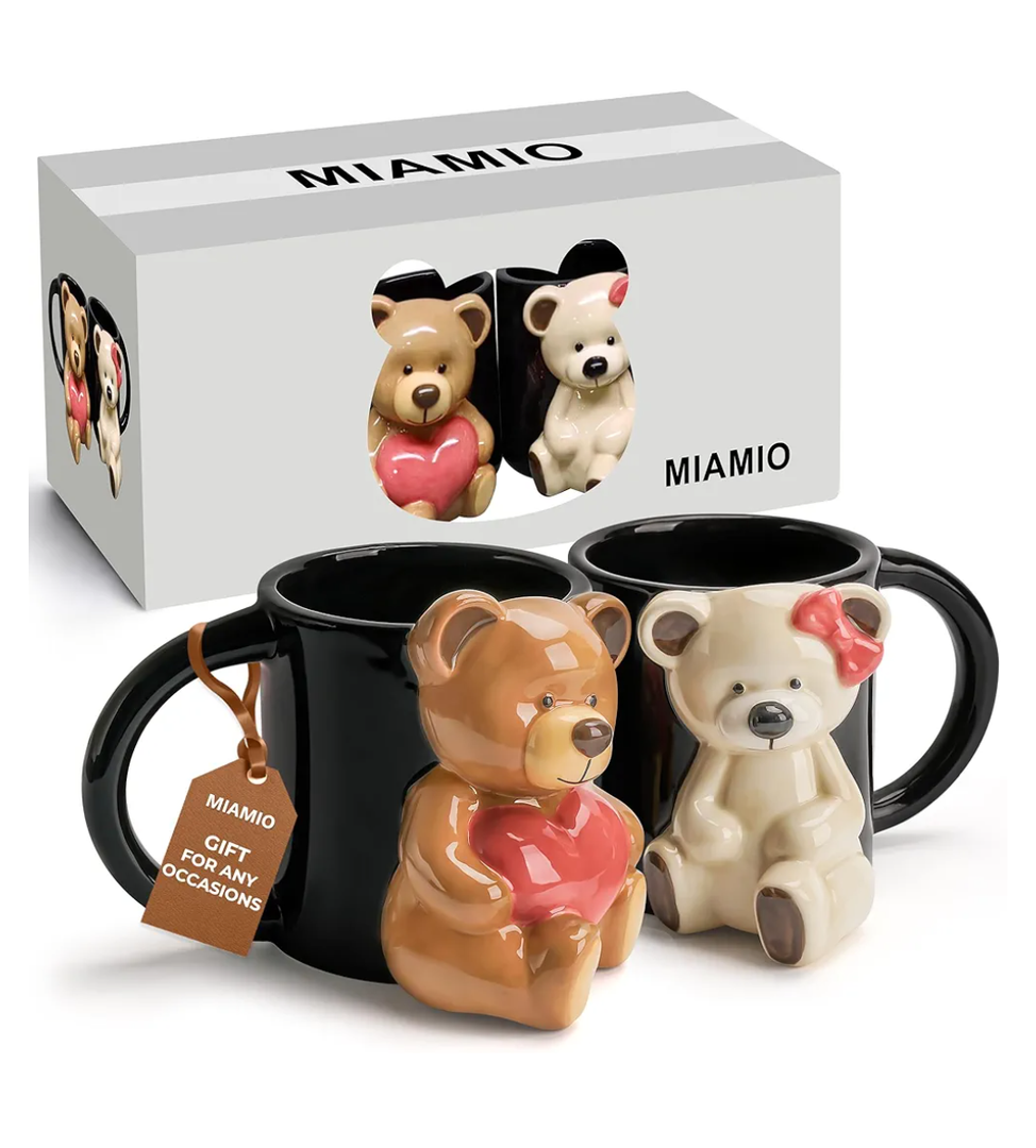 MIAMIO – Bear Ceramic Cute Cups 350 ml, 3D Cute Mugs Animal Coffee Mugs for Coffee, Milk and Tea Lovers Cute Bear Mug Couple Gifts for Birthday/Christmas as Gifts for Women Men