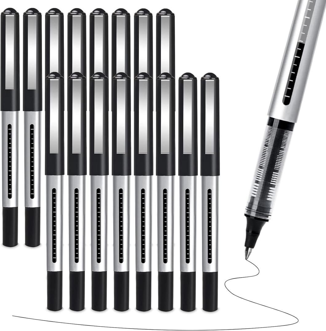 Rollerball Pen Fine Point Pens: 16 Pack 0.5mm Rollerball Pen, Extra Fine Point Pens, Black Fine Tip Liquid Gel Ink Pen Set for Writing, Note Taking, Signature, Office, Journaling, School Supplies