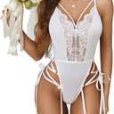 Avidlove Lingerie for Women Lace Bodysuit Sexy Garter Lingerie Set Teddy Lingerie (White, Small)