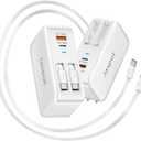 4 in 1 Retractable Wall Charger with Dual Cables,40W Retractable Phone Charger Wall Plug with Dual USB Ports,20W USB C Chargers Block Fast Charging for iPhone 17 16 15 14 13,LG, Galaxy S24 23,Pixel (White)