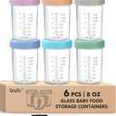DRKIO 6 Pack Glass Baby Food Storage Containers - 8 Oz Baby Food Jars with Lids Baby Food Maker Microwave Dishwasher Freezer Safe 100% Leak Proof BPA Free Reusable
