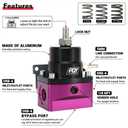PQY Adjustable Fuel Pressure Regulator Kit 3-70PSI With 6AN Return and 6AN feed Port with AN6-6AN Fuel Line Hoses Connectors (black+purple)