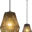 Woven Rattan Pendant Light Fixtures Farmhouse Black Pendant Lights Kitchen Island Wicker Boho Light Fixtures Ceiling Dining Room Coastal Pendant Lighting (7.08 in 1-Pack) (Type A:Black-1Pack)