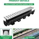 Amylove 3 Set Garage Trench Channel Drain 39.4 x 5.9 x 5.1 Inches, Garage Floor Drainage Trench Systems with 3 Stainless Steel Drainage Grates Cover and 3 Plastic End Caps for Pool Driveway, Black
