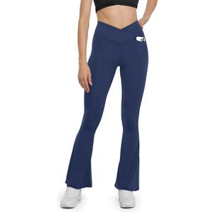 HEGALY Women's Flare Yoga Pants - Crossover Flare Leggings High Waisted Tummy Control Workout Casual Bootcut Pants (X-Large, Navy Blue-pocket)