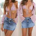 Denim Skort for Women Denim Mini Skirt Casual High Waist Stretch Jean Skirt with Pockets (S)