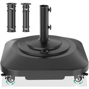 Umbrella Base with Wheels, Umbrella Stand Base Heavy Duty 100lb Windproof, Fillable Umbrella Base Mobile Square Umbrella Stand Outdoor Base for Patio, Deck, Poolside, Lawn, Fits Most Sized Umbrellas