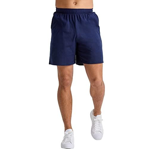 Hanes Men's Originals Cotton Pockets, Pull-On Jersey Gym Shorts, 7", Athletic Navy, Size: XL