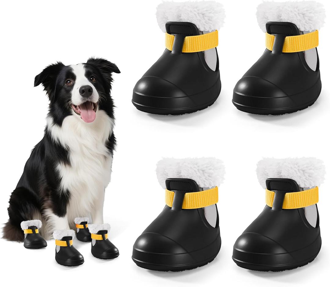 Dog Shoes for Small Medium Large Dogs,Winter Dog Snow Boots & Paw Protectors Waterproof for Cold Weather & Hard Floors,Adjustable Anti-Slip Dog Booties with Removable Wool Liner (Black, 5)