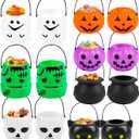 FOIMAS 14 Pack Mini Halloween Candy Cauldron, Pumpkin & Ghost Candy Holders with Handles for Trick-or-Treat, Halloween Party Favors & Home Decoration Supplies