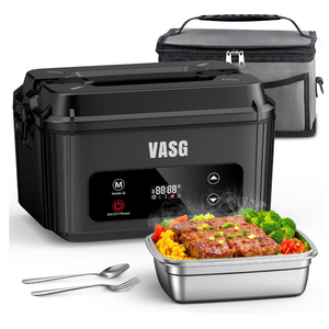 VASG 2026 Upgraded Cordless Heated Lunch Box for Adults, XXL 5.1-Cup Electric Lunch Box with 360° Surround Rapid Heating, 12000mAh Portable Food Warmer with Timer, LCD Display for Office & Car