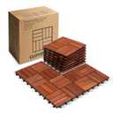10 PCs Interlocking Wooden Deck Tiles 12x12 inches, Waterproof All Weather Tiles for Porch Flooring, Outdoor Patio Wood Floor Tiles, Balcony Deck, Easy Snap Lock, Teak (Tiles-Teak-12S)