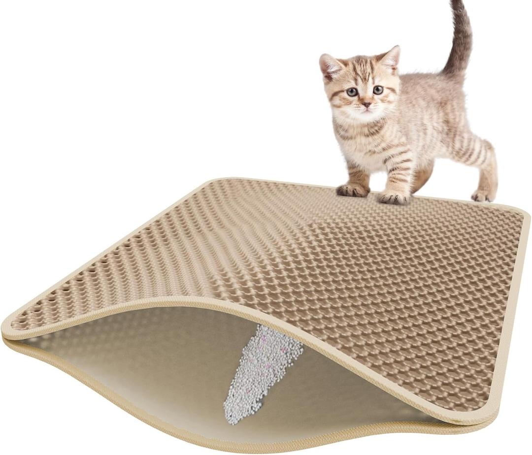 Roaringkitty Cat Litter Mat with Dual EVA Layer Design  Soft, Easy to Clean, Waterproof,Durable, and Non-Slip  Perfect for Cats (khaki, Large 26x19.6 inch)
