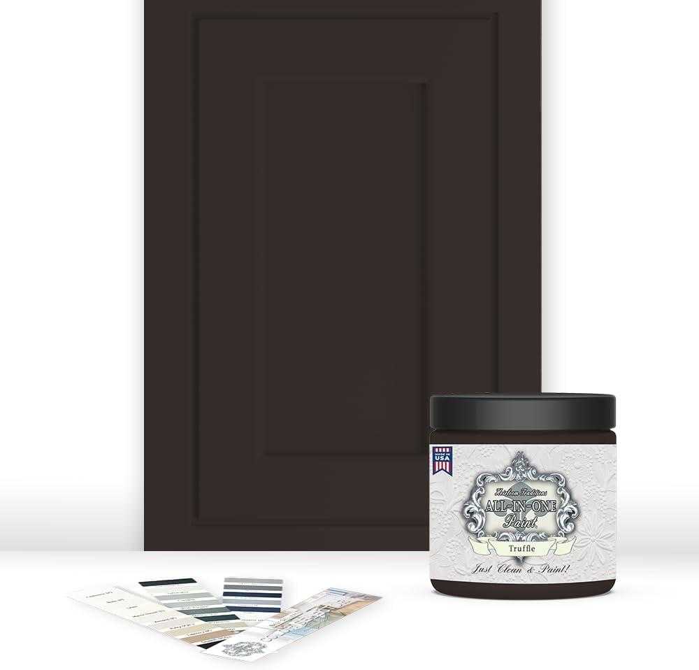 ALL-IN-ONE Paint by Heirloom Traditions, Truffle (Warm Dark Brown), 8oz Sample - Durable cabinet and furniture paint. Built in primer and top coat, no sanding needed. Includes our 30 featured color