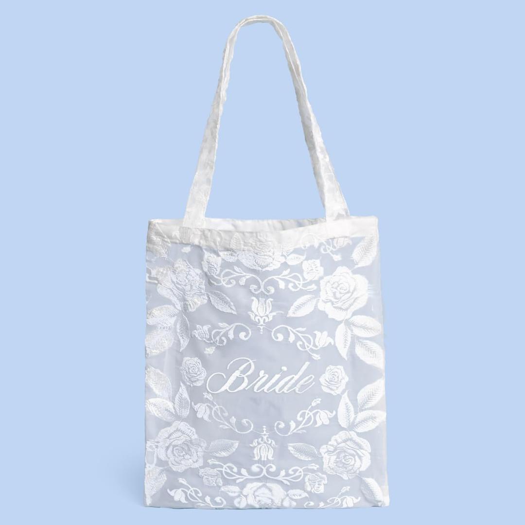 xo, Fetti Bride Lace Tote | Bachelorette Party, Bridal Shower Gift, Wedding Accessories, White Lace Bag, Bride to Be, Embroidered