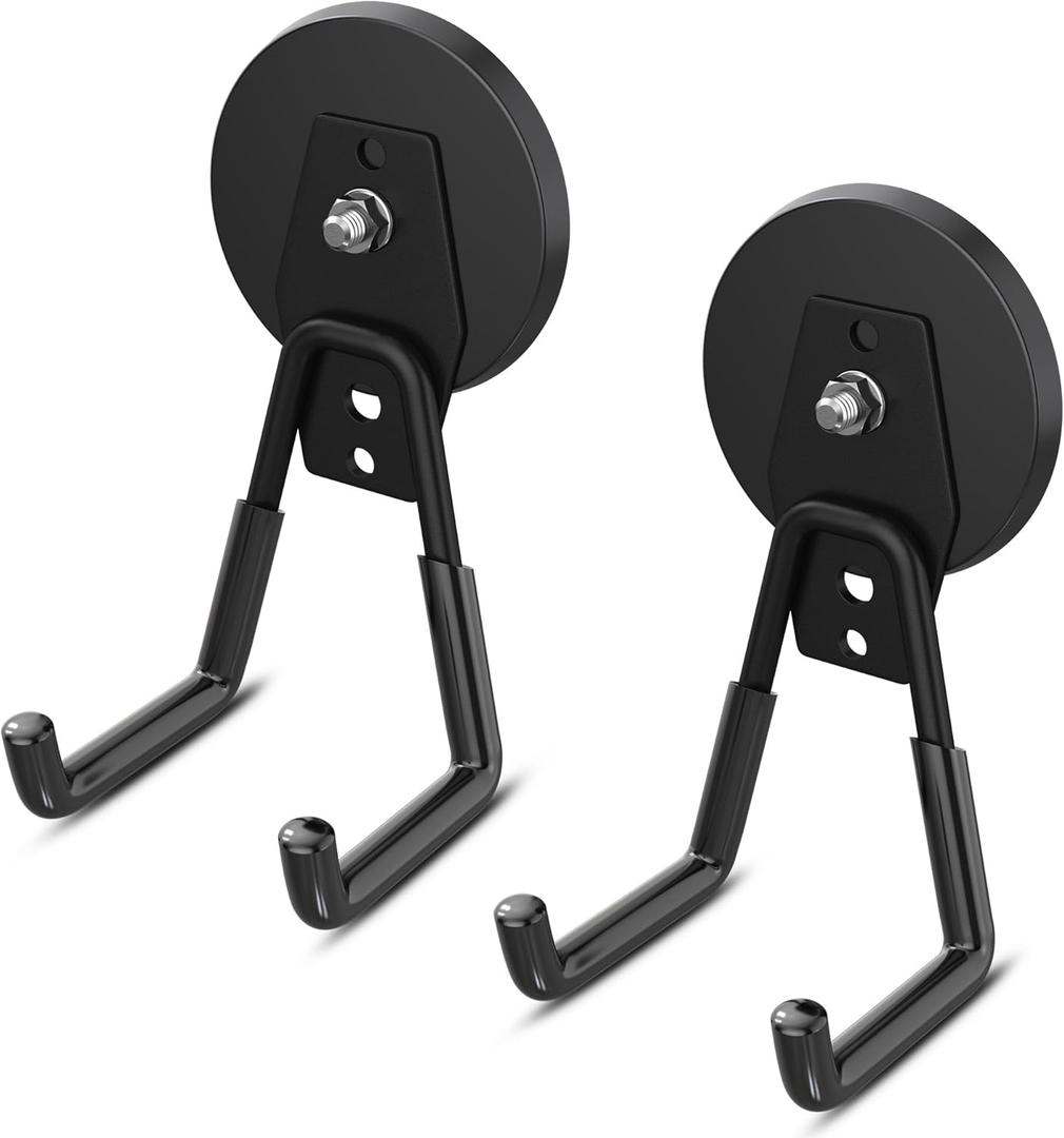 Heavy Duty Storage Magnetic Utility Hooks, Ndfeb Strong Large Garage Magnet Hooks, Extra Big Magnetic Hook, Industrial Magnet Holder for Hanging Power Drill Broom Garden Tools Pegboard 2 Pcs