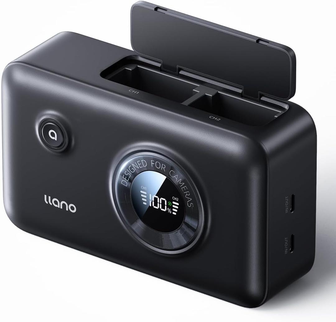 llano 2-in-1 NP-FW50 Fast Camera Dual Battery Portable Charger for Sony ZV-E10, Alpha a6400, a6000, a6300, a7s, a7, a7s ii, a5100, a7r, a7ii, 12400mAh Built-in 20W USB C Power Bank, Smart Display