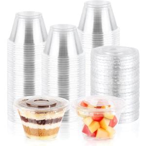 50 Sets 7 oz Clear Plastic Cups with Lids No Hole, Fruit Cups with Lids, Disposable Cup for Dessert, Parfait, Ice Cream, Yogurt, Pudding, Cake, Cold Drinks, Smoothie and Snacks