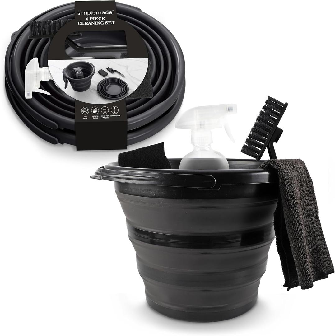 SIMPLEMADE Collapsible Bucket Cleaning Set - Includes 2 Foldable Buckets, Spray Bottle, Rag, Scrubbing Brush and Sponge - Holds Up to 10 liters, Easy Storage, All-Purpose Cleaning Solution