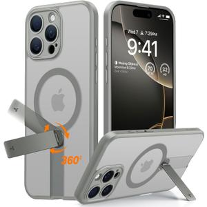 TORRAS 360Stand Magnetic Case for iPhone 16 Pro Max Case, [Full Camera Protection][Fit for MagSafe] [16FT Mil-Grade Drop Protection] Case for 16 Pro Max iPhone Case Kickstand(6.9"), Natural Titanium
