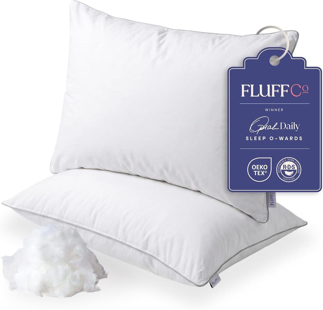 FluffCo Down Alternative Pillows - King Size, Soft (2 Pack)