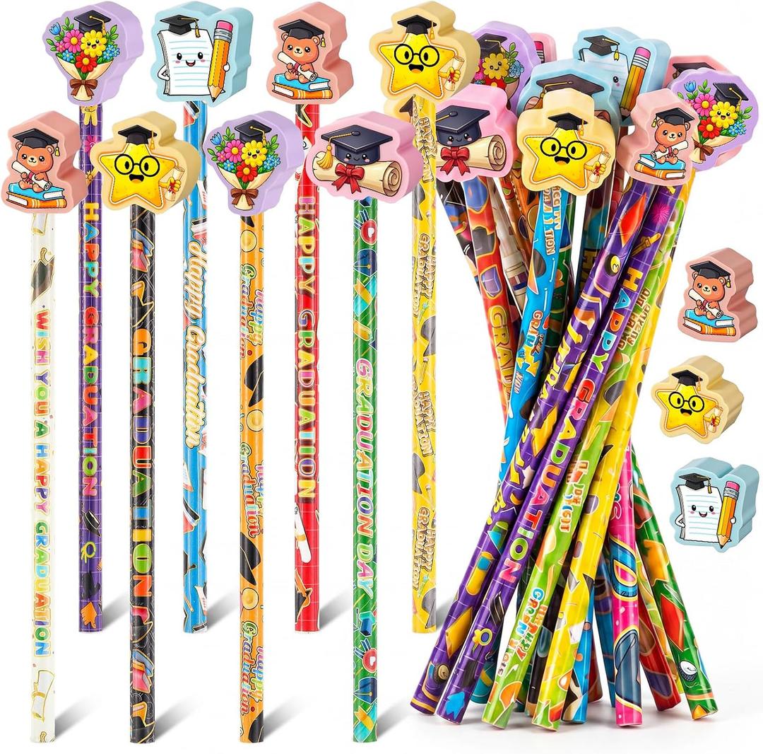 Gersoniel 72 Pcs Preschool Kindergarten Graduation Gift Bulk 36 Graduation Pencil 36 Giant Eraser End of The School Year Gifts for Students Pre K Gift for Kid Grad Party Favor Class Reward Teacher