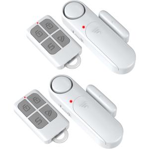 Wireless Door Alarm When Opened with Remote (2 Pack), Window Sensor Alarms for Home Security, Kids Safety, Dementia, Sliding Glass Door, 120dB Burglar Alert for House Garage/Apartment/Business Entry (White)
