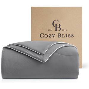 Cozy Bliss Cooling Comforter Queen Size, Reversible Lightweight Cooling Blankets for Hot Sleepers and Night Sweats, Q-Max>0.45 Soft Breathable Silky Smooth Summer Comforter, Dark Grey, 90"x90"