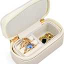 Mini Travel Jewelry Organizers Box for women with PU Leather Portable Small Jewelry Case with Compartments for Necklace Rings Earrings, Luxury Giftable Boxes (Pearl White, Mini)