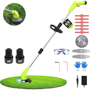 Cordless Weed Wacker, Grass Trimmer with 2Pcs 2.0Ah Li-Ion Battery Powered and 3 Types Blades,12V Electric Weed Trimmer/Edger for Garden Yard Work and Lawn Care