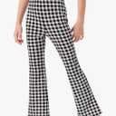 WDIRARA Girl's Plaid Elastic Waist Split Side Flare Leg Pants Gingham Pants, 9Y