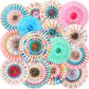 Pasimy 15 Pcs Boho Classroom Decorations Colorful Paper Fan Classroom Decor Diversity Round Paper Fans Ceiling Wall Decoration Kit for Back to School Birthday Party Supplies