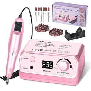 Nail Drill Professional 35000RPM Drils Nail Electric Nail File Nails Drill with 100pcs Sanding Bands and Nail Drill Bits for Acrylic, Gel Nail Manicure & Pedicure (Pink)