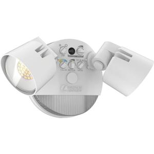 Lithonia Lighting HomeGuard 2-Light LED Outdoor Flood Lights, Motion Sensor Outdoor Lights with Dusk to Dawn, Adjustable Lumens and Color, Round Heads, White (HGX LED 2RH ALO SWW2 120 PIR WH M2)