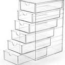 Hipiwe Plastic Drawer Organizer Clear Desktop Drawers Box with 6 Pull Out Drawer Compact Storage Box for Cabinet Vanity Bathroom Bedroom Pantry Shelf Office or Closet Organization, Pack Of 2