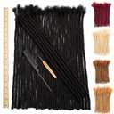 DAIXI 18 inch 60 Strands 100% Real Human Hair Dreadlock Extensions for Man/Women Full Head Handmade 0.8cm Tight Can Be Dyed and Bleached Soft Loc Extensions with Needle and Comb Natural Black
