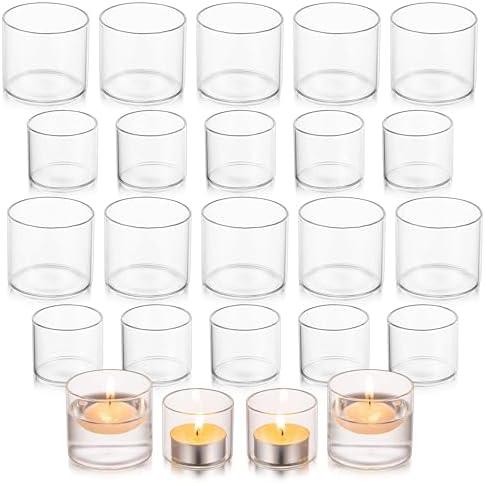 Glasseam Tea Light Candle Holders for Table Centerpiece, Small Clear Glass Votive Candle Holders Set of 18 Cute Mini Floating Tealight Holder for Wedding Centerpieces Birthday Party Decorations
