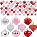 72Pcs Valentines Heart Shaped Ornaments - Valentines Heart Decorations - Red Pink Silver Glitter Hearts Shaped Baubles - Romantic Christmas Valentine's Day Tree Hanging Decorations