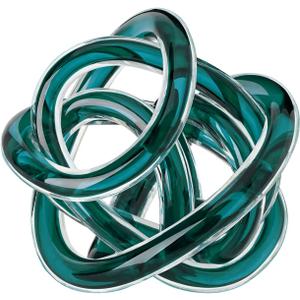 Torre & Tagus Orbit Hand Blown Glass Infinity Knot Sculpture - 3 Inch Glass Art Teal Knot Decor Ball for Home Decor, Small Centerpiece Table Decoration for Home Interior (Clear Teal)