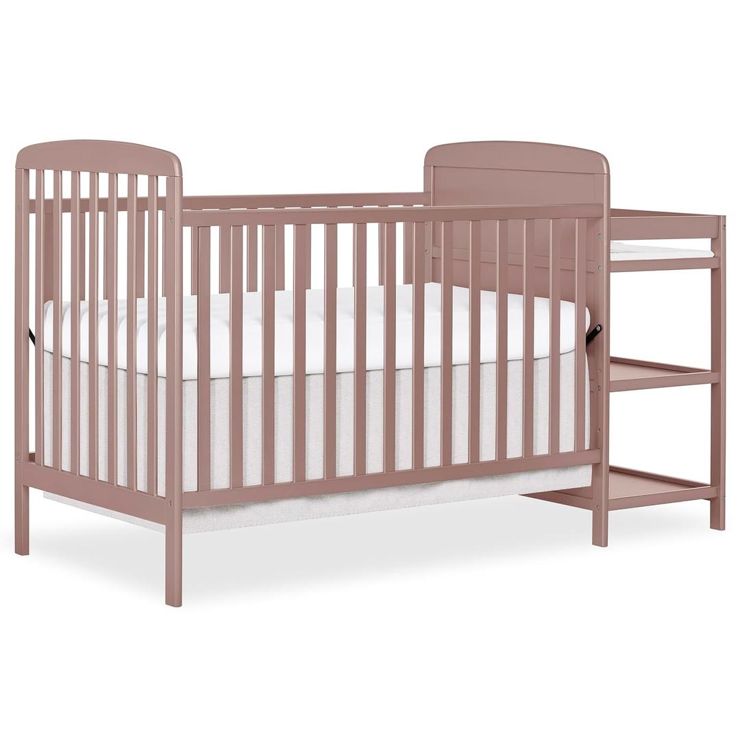Dream On Me Anna 3-in-1 Convertible Full-Size Baby Crib & Changer with Storage in Brown Sugar, GreenGuard Gold & BSA, Pinewood, Converts to Day & Toddler Bed, 3 Mattress Heights, 1″ Changing Pad