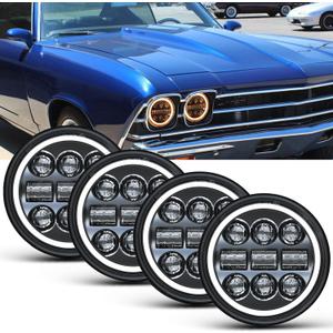 BraveWAY 5.75" Round LED Headlights, 5-3/4 Inch Sealed Beam Headlamp(H5006) with Projector White/Amber Halo Ring