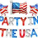 Party in the USA Red White and Blue Balloons, 4th of July Decorations 16 Inch Letter Balloons with American Flag and Star Patriotic Decor for Independence Memorial Veterans Day Home Yard Party Favors