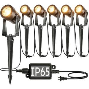 SUNTHIN Outdoor Landscape Lighting, 6 Pack Outdoor Spot Lights with Transformer for Yard, Plant, Lawn, Tree, Flags, House, Garden, Fence Use, IP65 Waterproof & Connectable