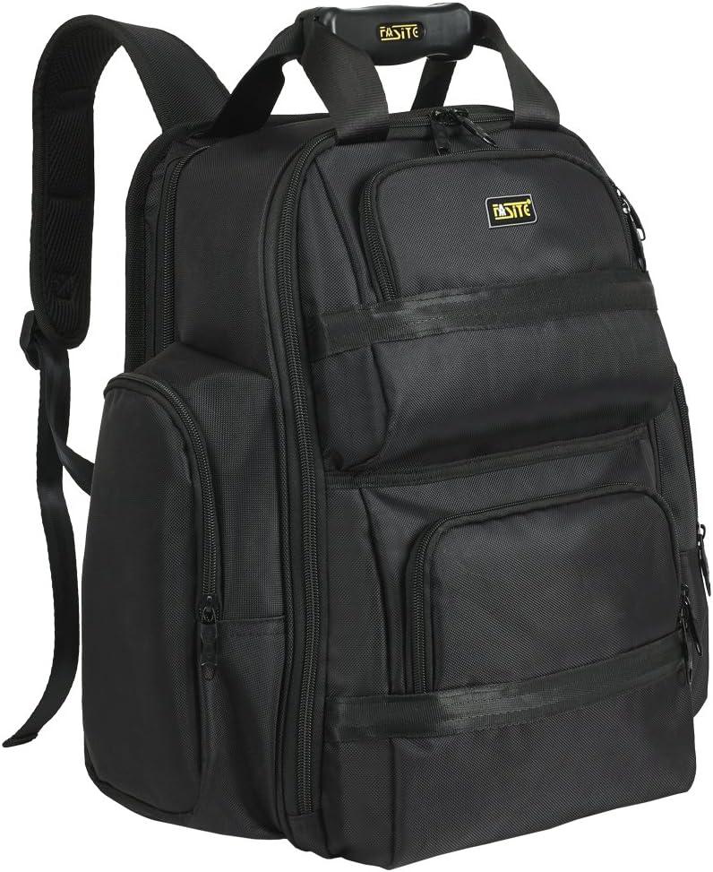 Tool Backpack Bag, Heavy Duty Tool Organizer for Electrician/Contractor/Plumber HVAC, Large Front Flap Fits 15" Laptop, Professional Tool Storage Backpack for Men & Women, Black