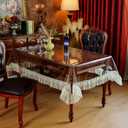 SUTAVIA Clear PVC Tablecloth Rectangular 60"x120" Green Ruffle Lace