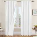 LAMIT White 100% Blackout Linen Curtains 84 Inches Long, Linen Textured Living Room Bedroom Curtains Full Room Darkening Back Tab and Rod Pocket Panels with White Liner, 2 Panels, 38 x 84 Inch
