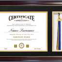 GraduatePro 11x17 Diploma Frame with Tassel Holder for 8.5x11 Certificate Graduation Gifts, Mahogany Gold Rim with Double Mat Black Over Gold, Real Glass