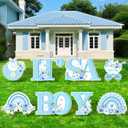 It's A Boy Yard Sign Blue Dried Flowers Baby Shower Yard Signs with Stakes Welcome Home Baby Boys Lawn Decor for Kids Boys Gender Reveal Party Indoor Outdoor Garden Lawn 8PCS