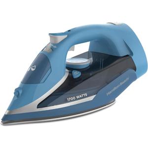Hamilton Beach Steam Iron for Clothes & Garment Steamer with Durable Stainless Steel Soleplate, 1700 Watts for Ultra-Fast Heat, 8 Retractable Cord, Auto Shutoff, 350 ml Water Tank, Blue (14216)