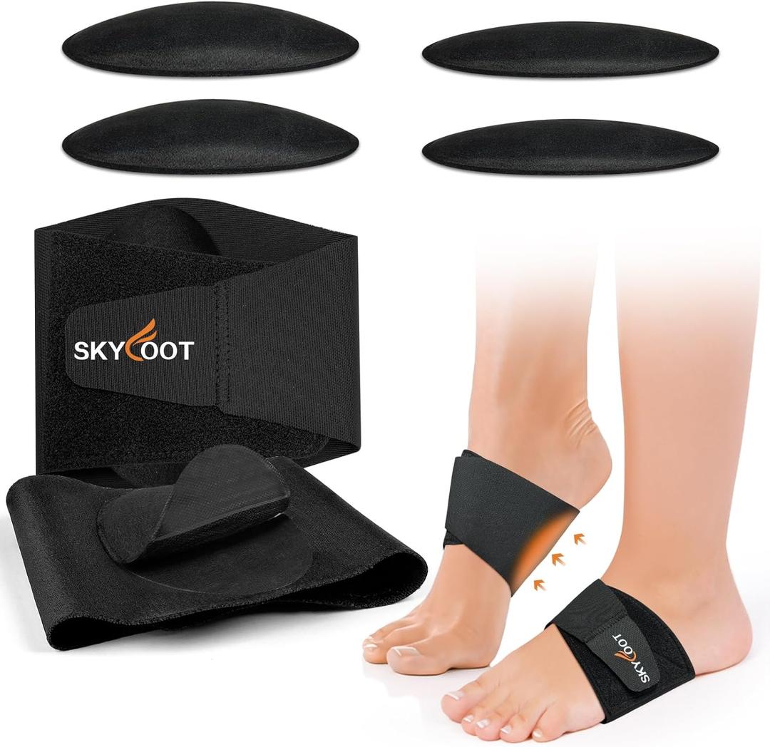 Skyfoot Arch Support Sleeves for Women & Men, with 2 Pairs Different Height Arch Pads, Arch Support Inserts for Flat Feet, High Arch, Plantar Fasciitis Relief (Black)